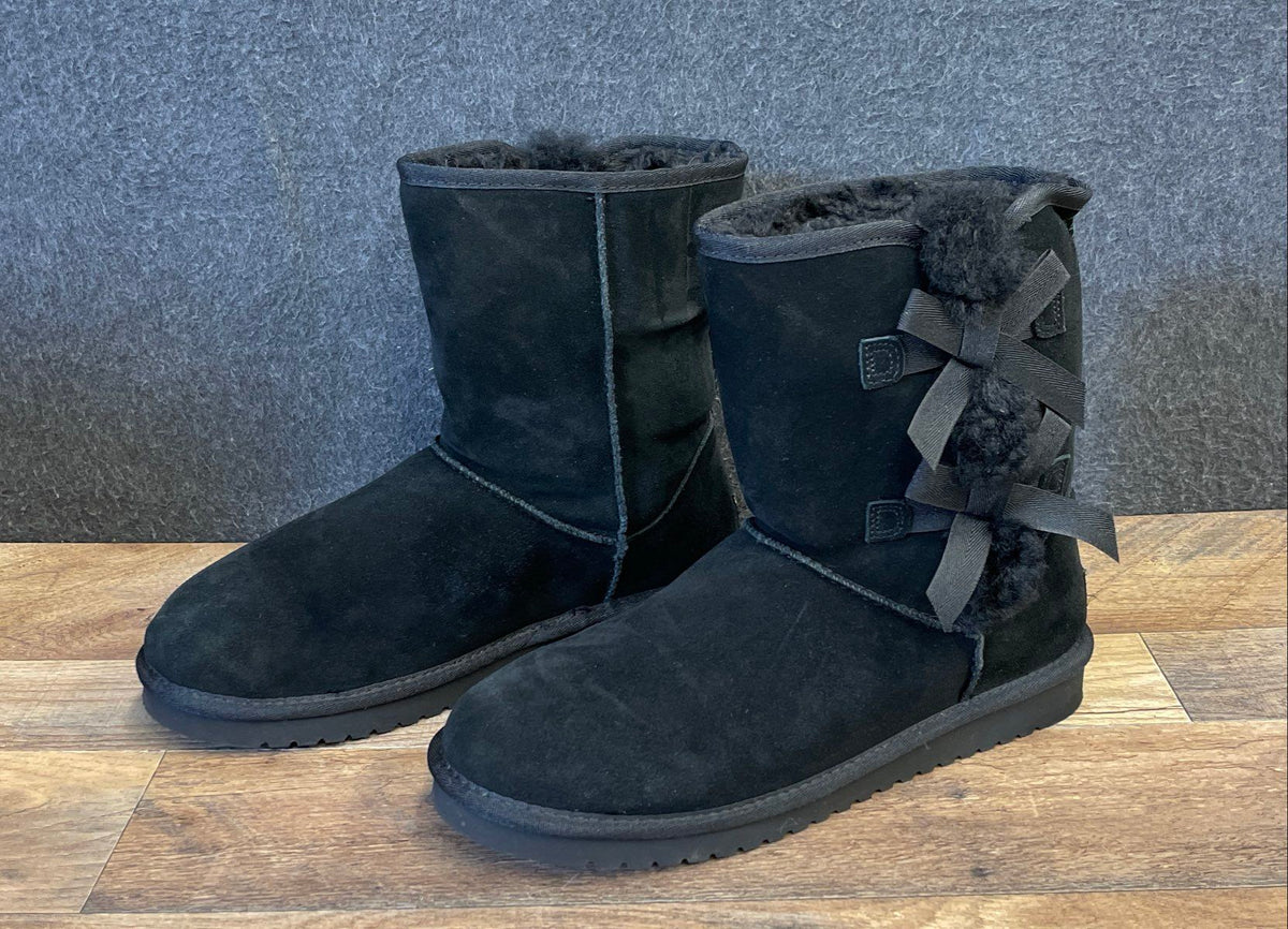 Koolaburra By UGG Victoria Short Black Suede Double Bow Boots Women's Size 10