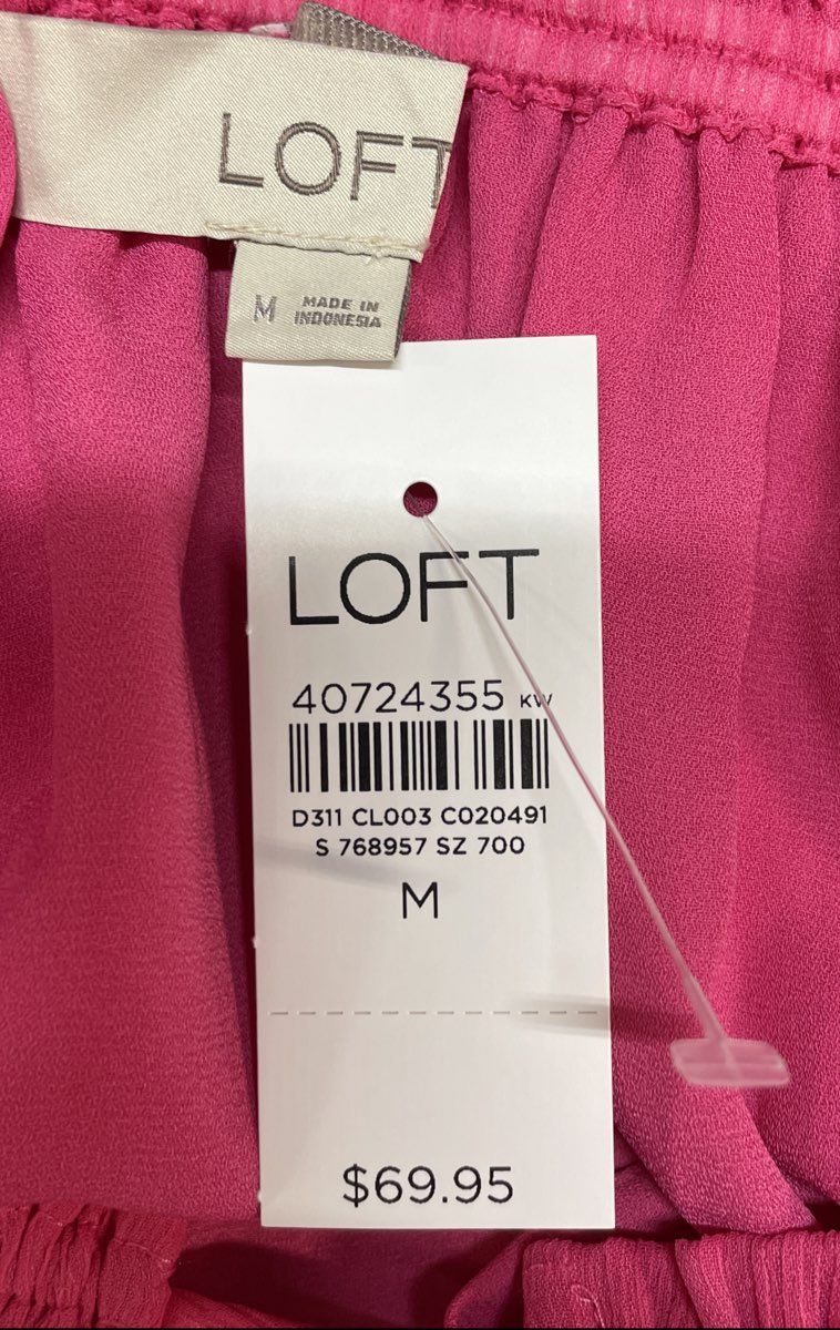 LOFT Women's Hot Pink Off The Shoulder Blouse Puff Sleeve Sz M NWT