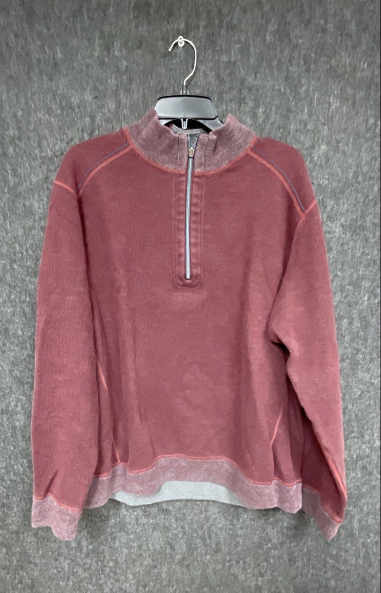 Tommy Bahama Men's Burgundy Ribbed Quarter Zip Pullover Sweater