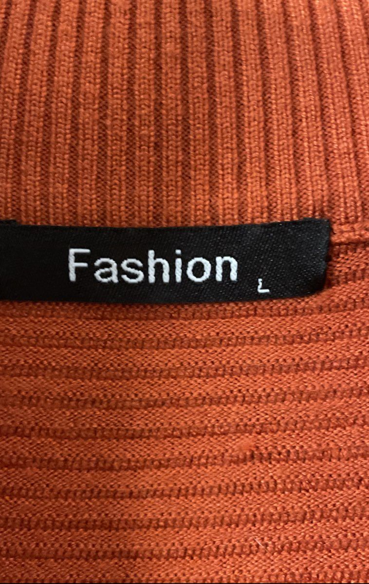 Fashion Women's Sweater Orange Ribbed Knit Half-Zip Pullover Size L