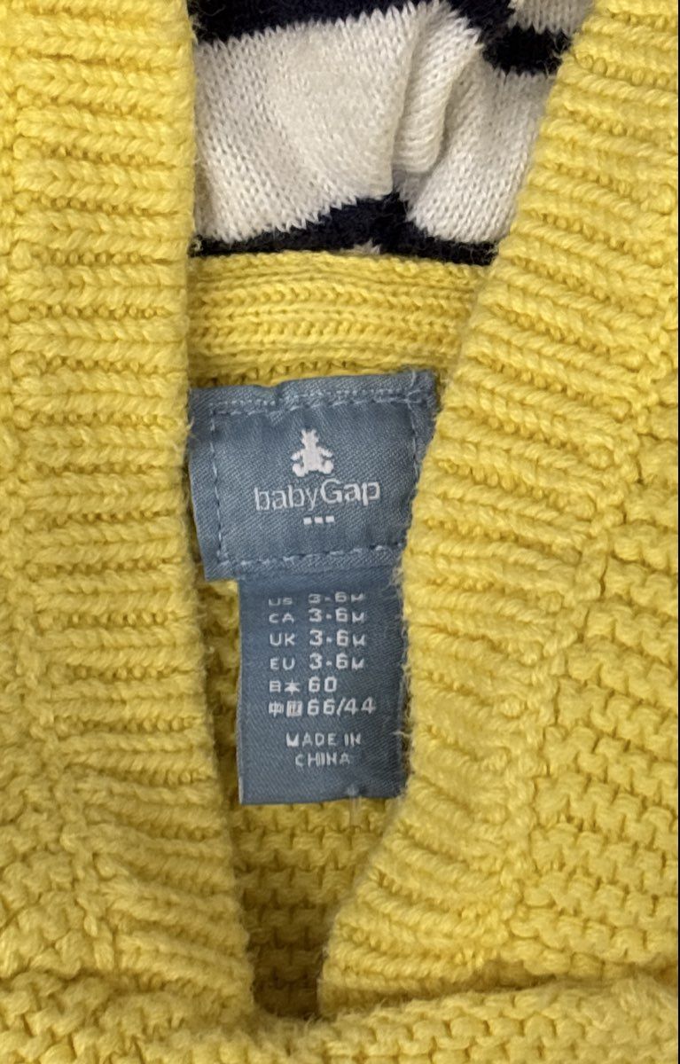 BabyGap Baby Yellow Bear Ear Hooded Knit Double Breasted Jacket Size 3-6M