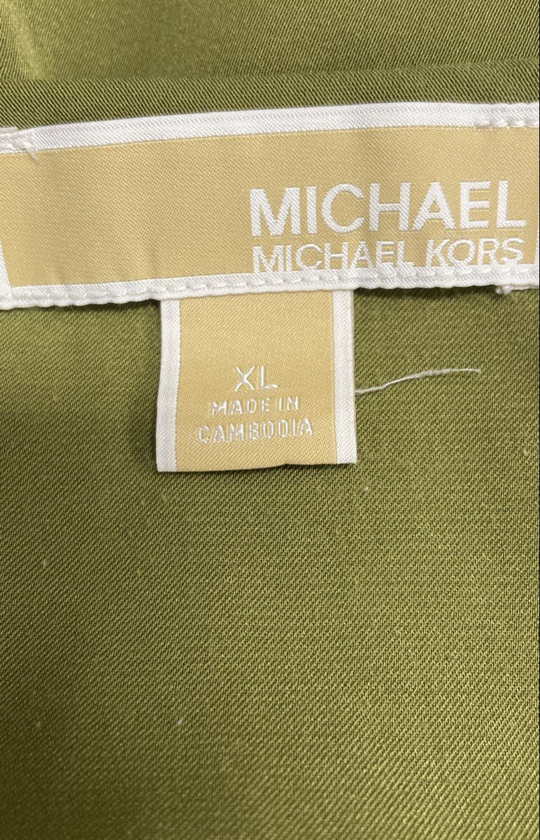 Michael Michael Kors Women's Olive Green Studded V-Neck Flutter Sleeve Top Sz XL
