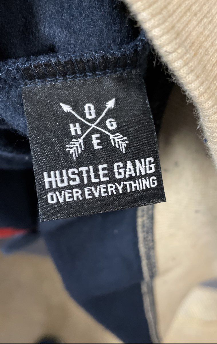 Hustle Gang Men's Full Zip Track Jacket Navy Blue Tan Elbow Patches Sz 2XL