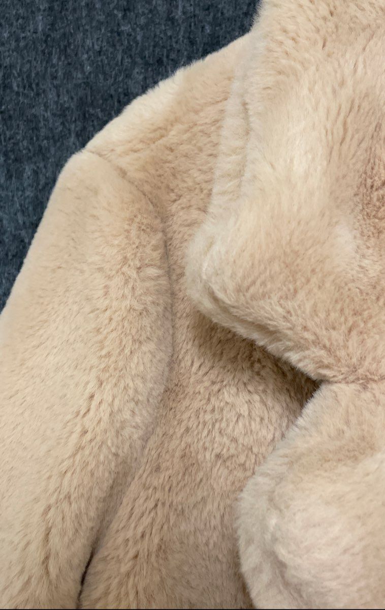 Better Be Women's Tan Beige Mid-Length Faux Fur Open Front Coat Sz M/L