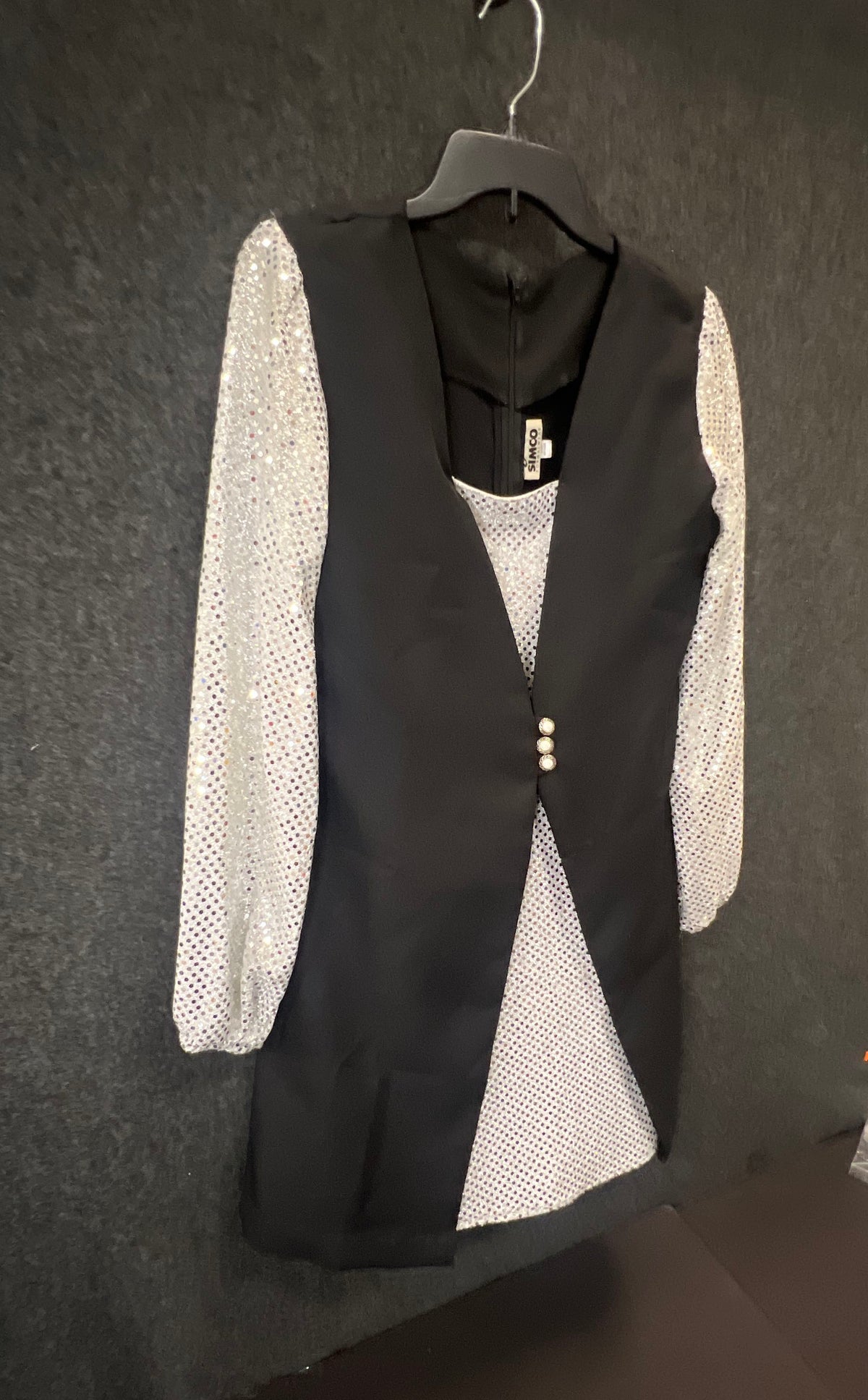 Vintage 90s Simco Formalwear Women's Black Silver Sequin Evening Top Sz 8