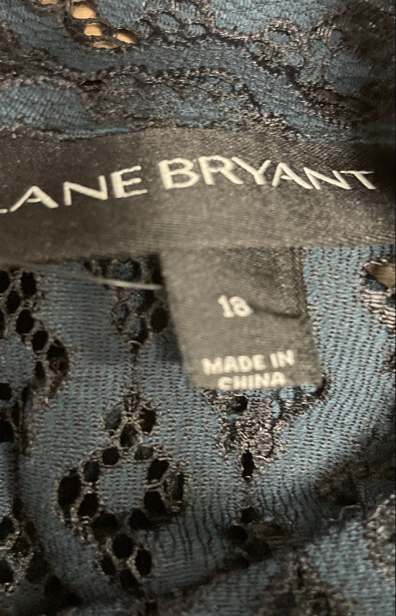 Lane Bryant Women's Teal Blue Lace Peplum Blouse High Neck Bell Sleeve NWT Sz 18