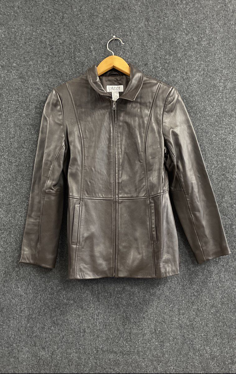 Vintage Y2K Alfani Women's Brown Genuine Leather Full Zip Jacket Sz L