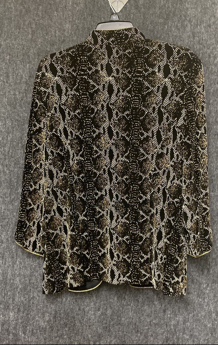 Alex Evenings Women's Black Gold Metallic Snakeskin Open Front Jacket Sz XL