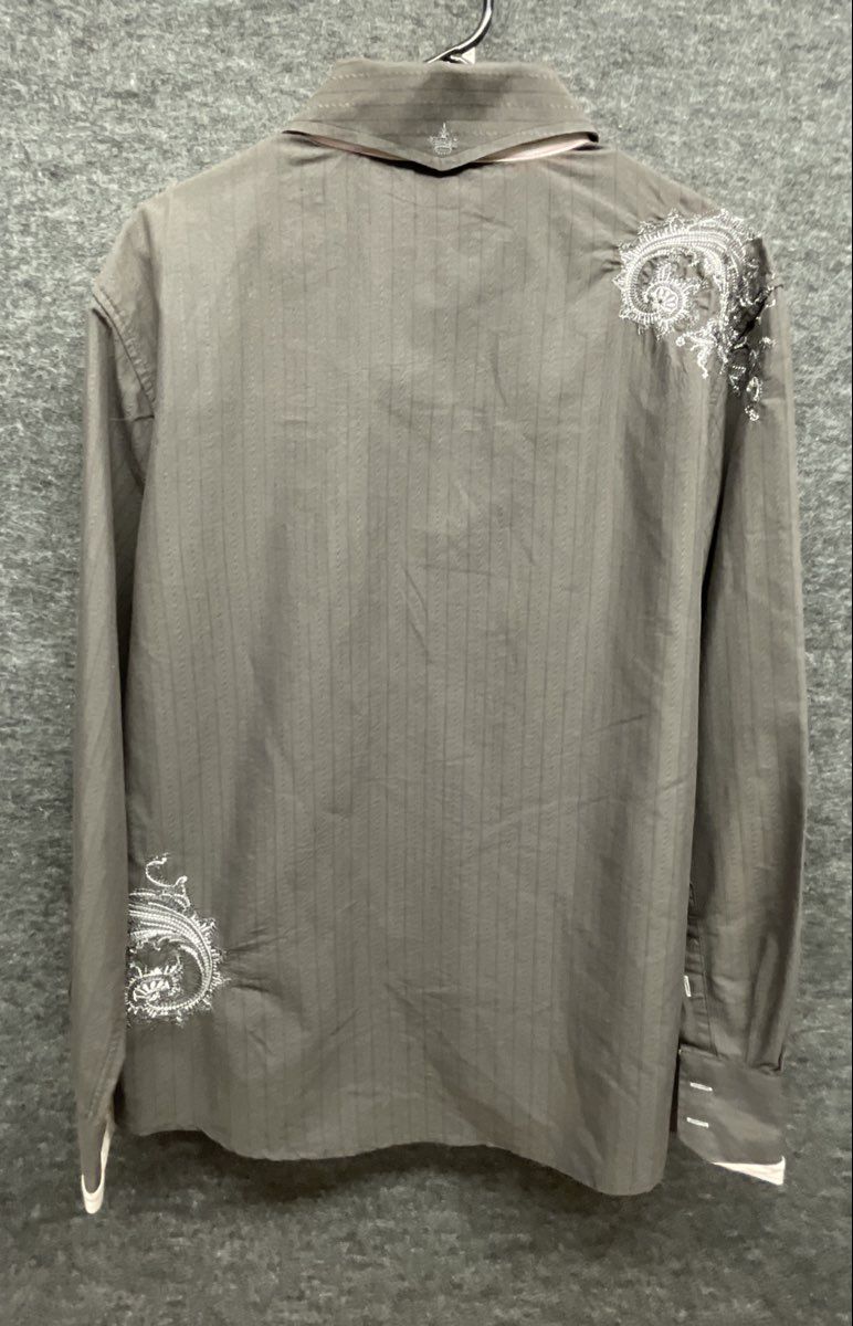 English Laundry Men's Gray Embroidered Paisley Pleated Bib Button Up Shirt XL