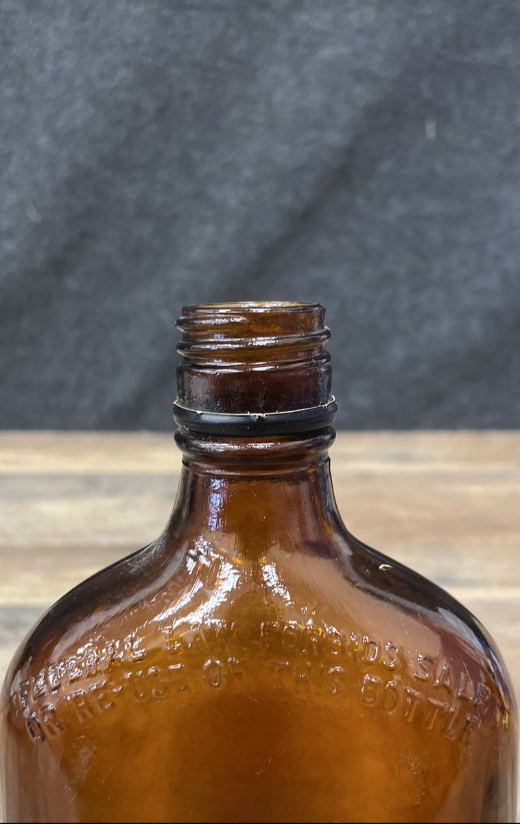 Vintage 1954 Owens-Illinois Whiskey Flask Amber Glass Bottle Federal Law Pint