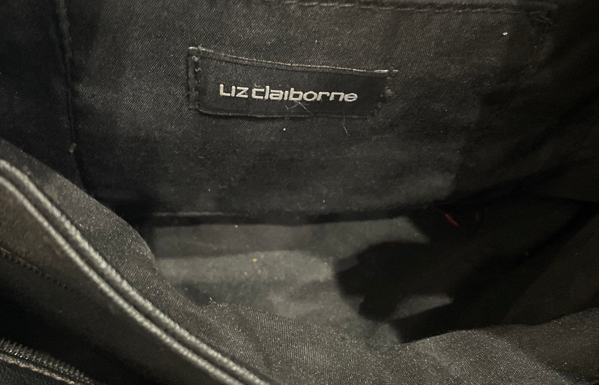 Liz Claiborne Black Leather Drawstring Tassel Shoulder Bag Gold Hardware Tote