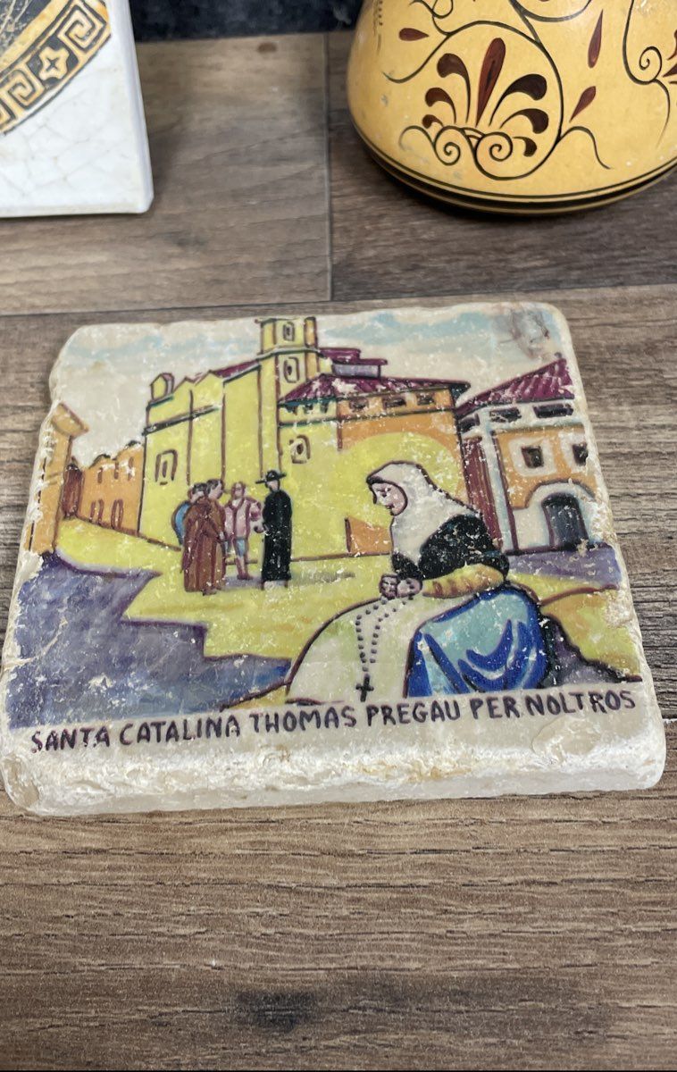 Vintage Greek Pottery Lot Oedipus Sphinx Plaque Hand Painted Vase + Art Tile