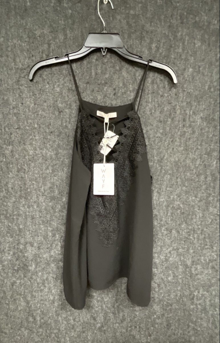 WAYF Women's Black Lace Trim Lace-Up Cami Top Size XL NWT