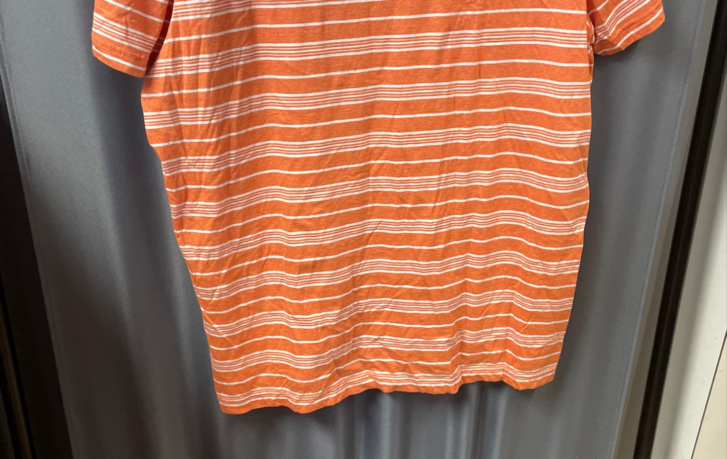 Lacoste Men's Orange White Striped V-Neck Regular Fit Cotton T-Shirt Size 8