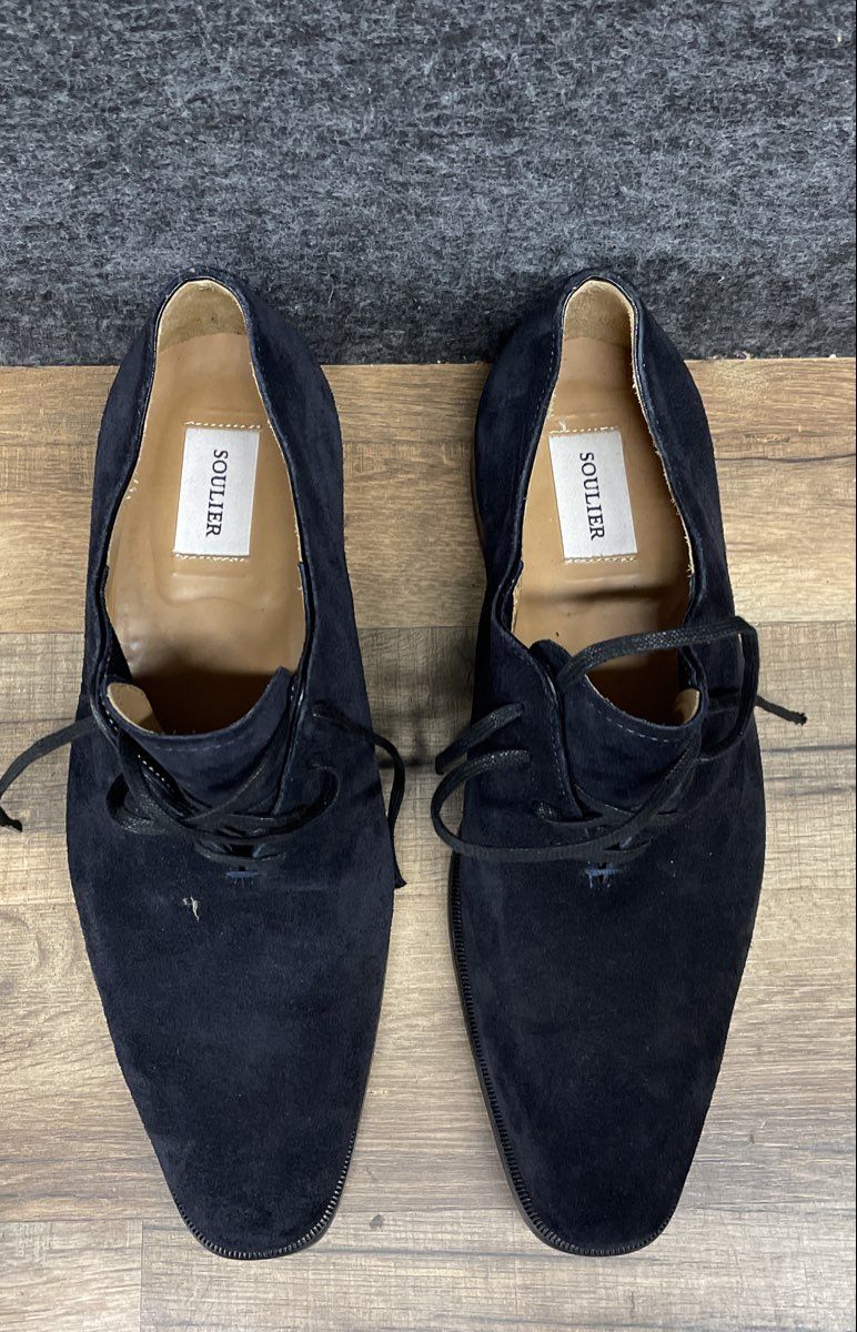 Soulier Navy Blue Suede Wholecut Derby Dress Shoes Made In Italy Size 42