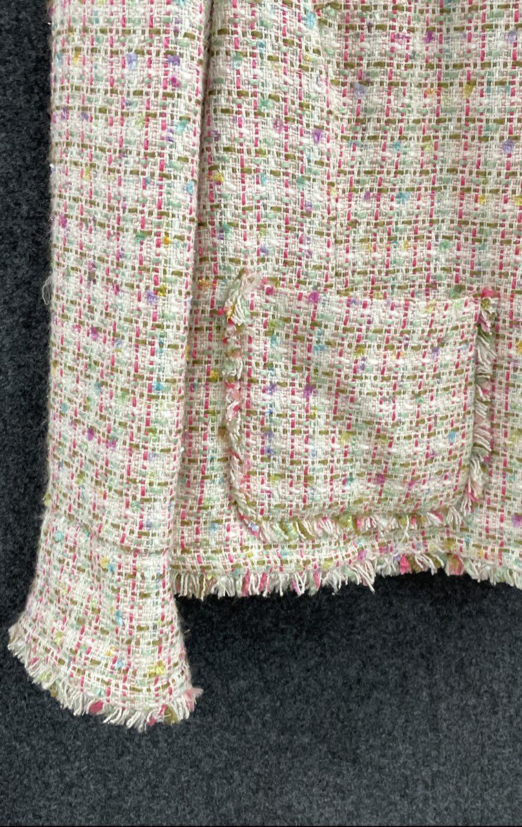 I.C.E. Woman Women's Pink Multicolor Boucle Tweed Fringed Blazer Jacket Sz 18