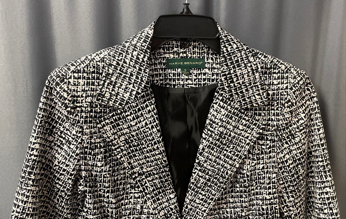 Harve Benard Women's Black White Grid Print Cotton Stretch Blazer Size S