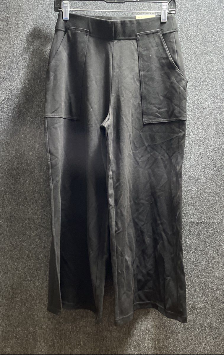 Max Studio Women's Black Cropped Wide Leg Trousers Patch Pockets Sz S NWT