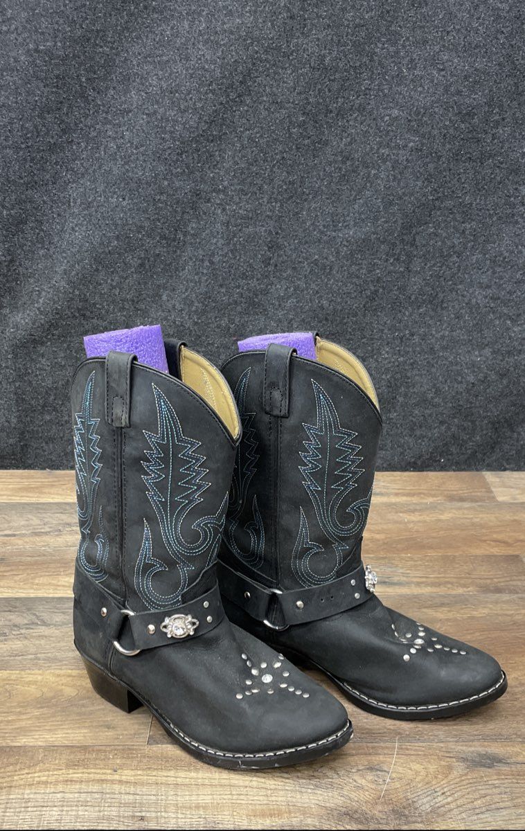 Smoky Mountain Boots 3283Y Black Blue Studded Harness Western Cowboy Size 5D