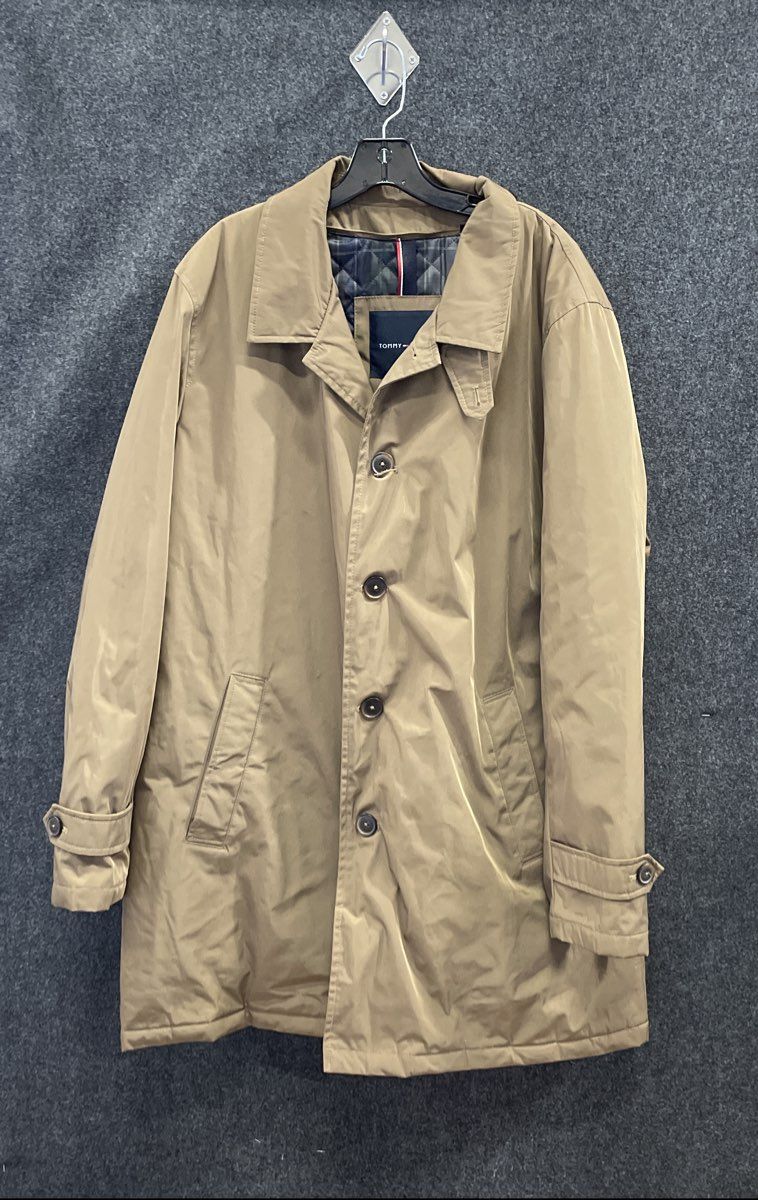 Tommy Hilfiger Men's Khaki Brown Button Car Coat Jacket Quilted Plaid Size XL