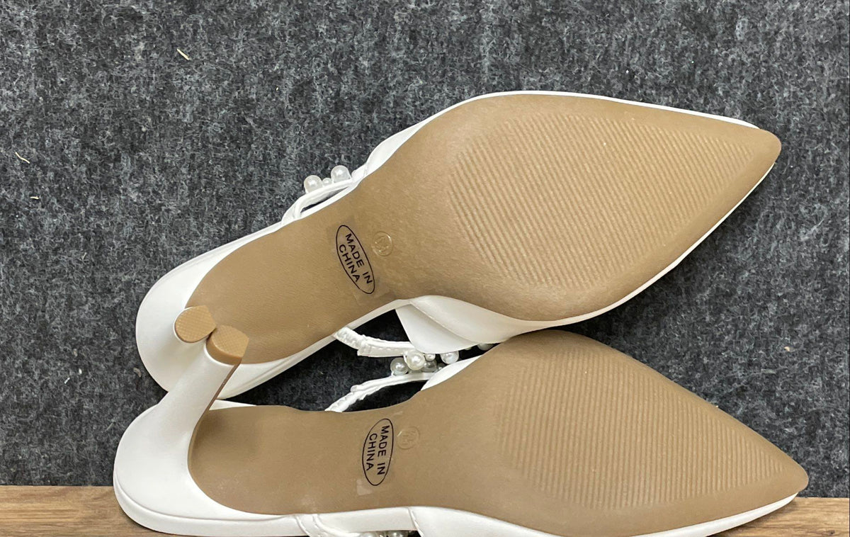 Modatope White Pointed-Toe Pearl Stiletto Mules Heels Women's Size 6.5