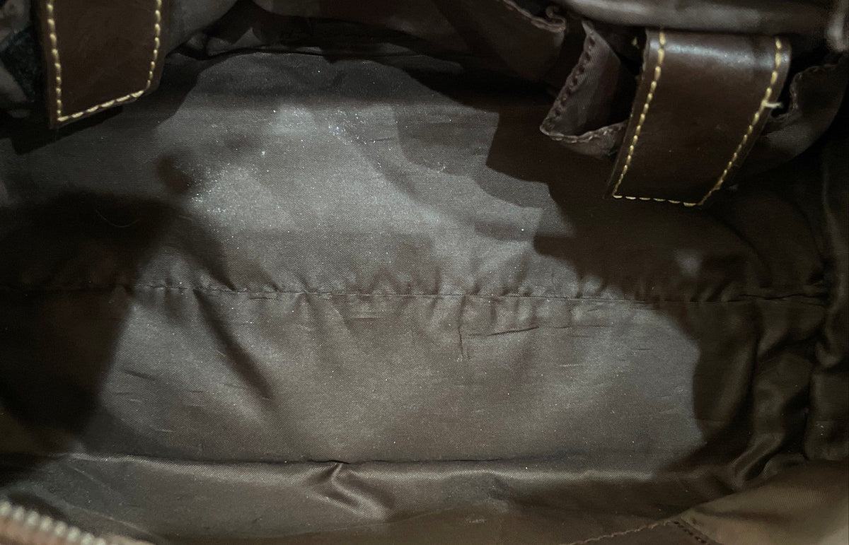 Vintage Tommy Hilfiger Brown Leather Satchel Handbag Silver Hardware