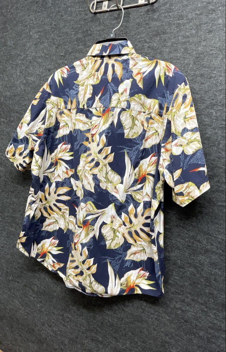 Vintage Y2K Crossings Men's Navy Blue Floral Bird of Paradise Cotton Shirt Sz L