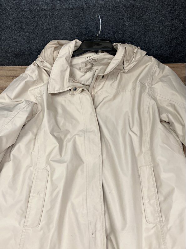 L.L. Bean Women's Beige Hooded Trench Rain Coat Jacket Size 2X