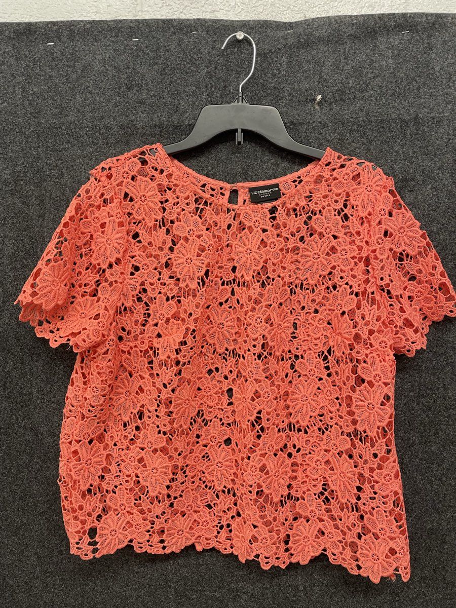 Liz Claiborne Women's Coral Floral Crochet Lace Blouse Top Sz PL