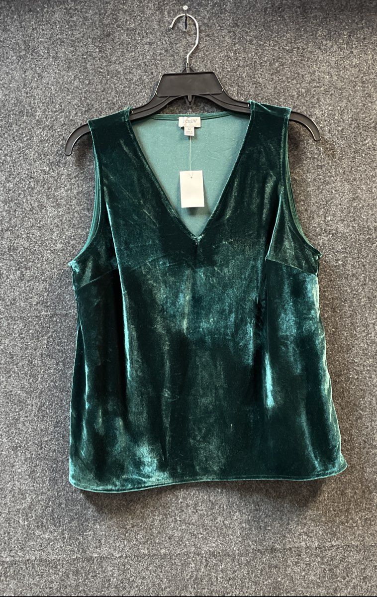 J.Crew Women's Emerald Green Velvet V-Neck Sleeveless Top Shell Sz M NWT