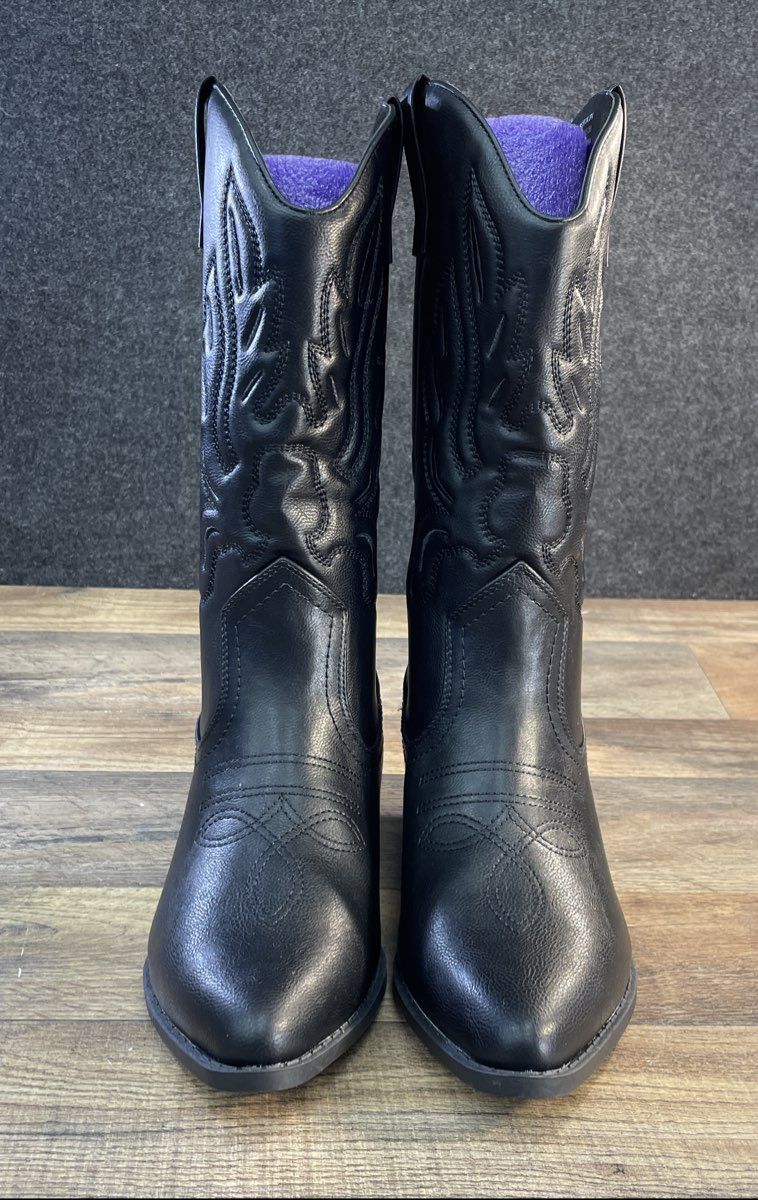 Black Mild-Calf Western Cowboy Boots Embroidered Pointed Toe Women's Size 8.5