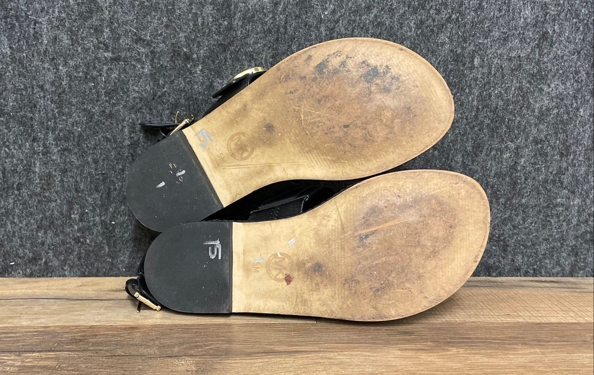 Michael Kors Women's Black Leather Logo Thong Slingback Sandals Size 5 M