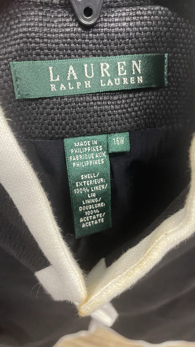 Lauren Ralph Lauren Women's Black Linen Contrast Trim Mandarin Collar Blazer 16W