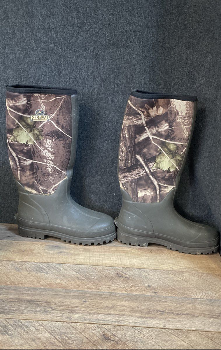 RedHead Camo Grey Waterproof Rubber Hunting Boots Men's Size 8