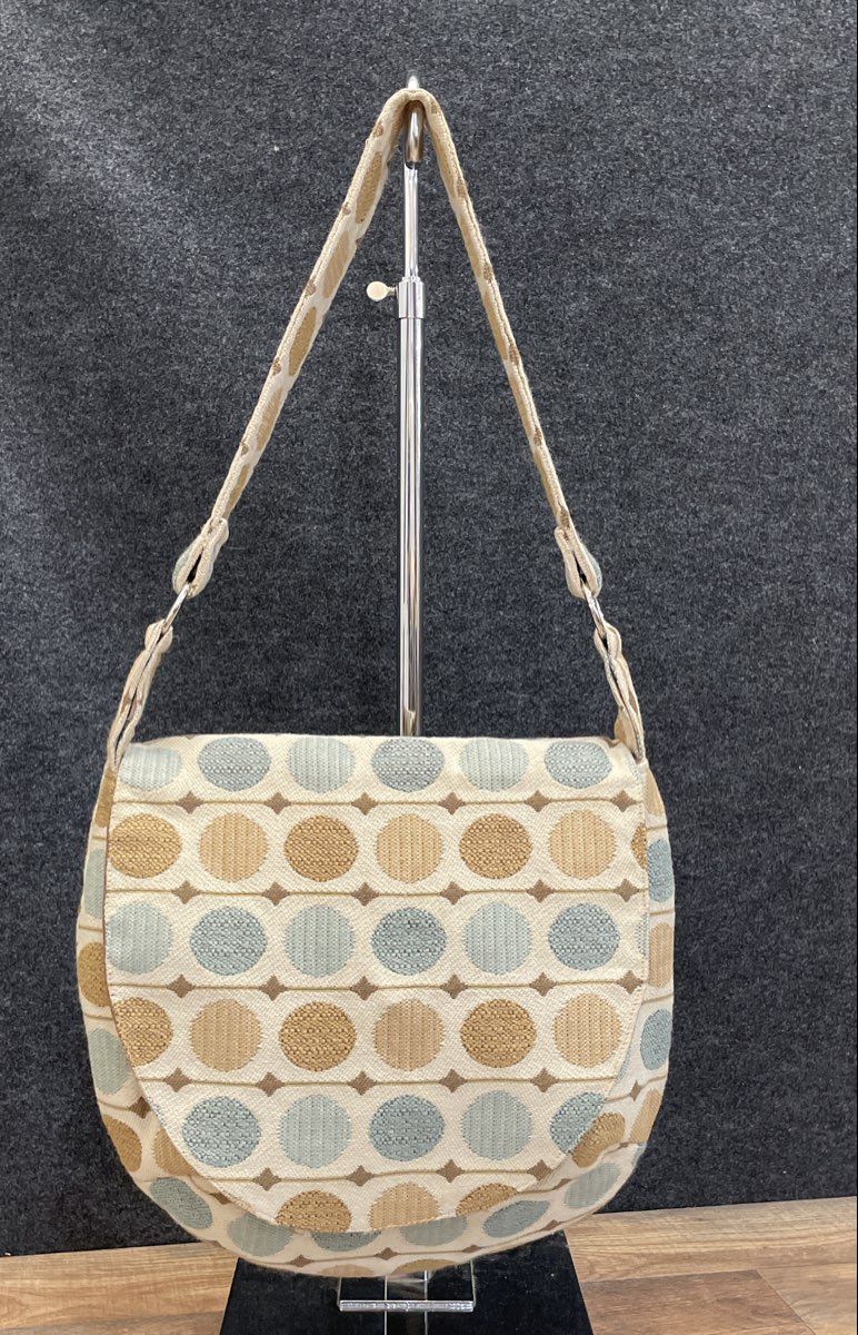 Dot's Needle Brown Tan Blue Woven Geometric Polka Dot Flap Shoulder Bag
