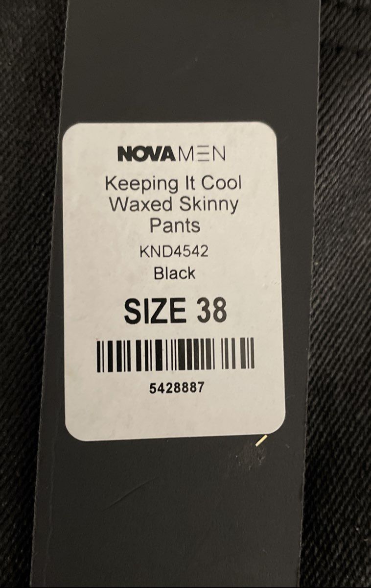 NovaMen Men's Black Keeping It Cool Waxed Skinny Moto Zip Pants Sz 38 NWT