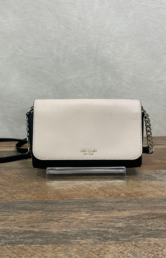 Kate Spade Two-Tone Black Cream Saffiano Leather Small Flap Crossbody Bag