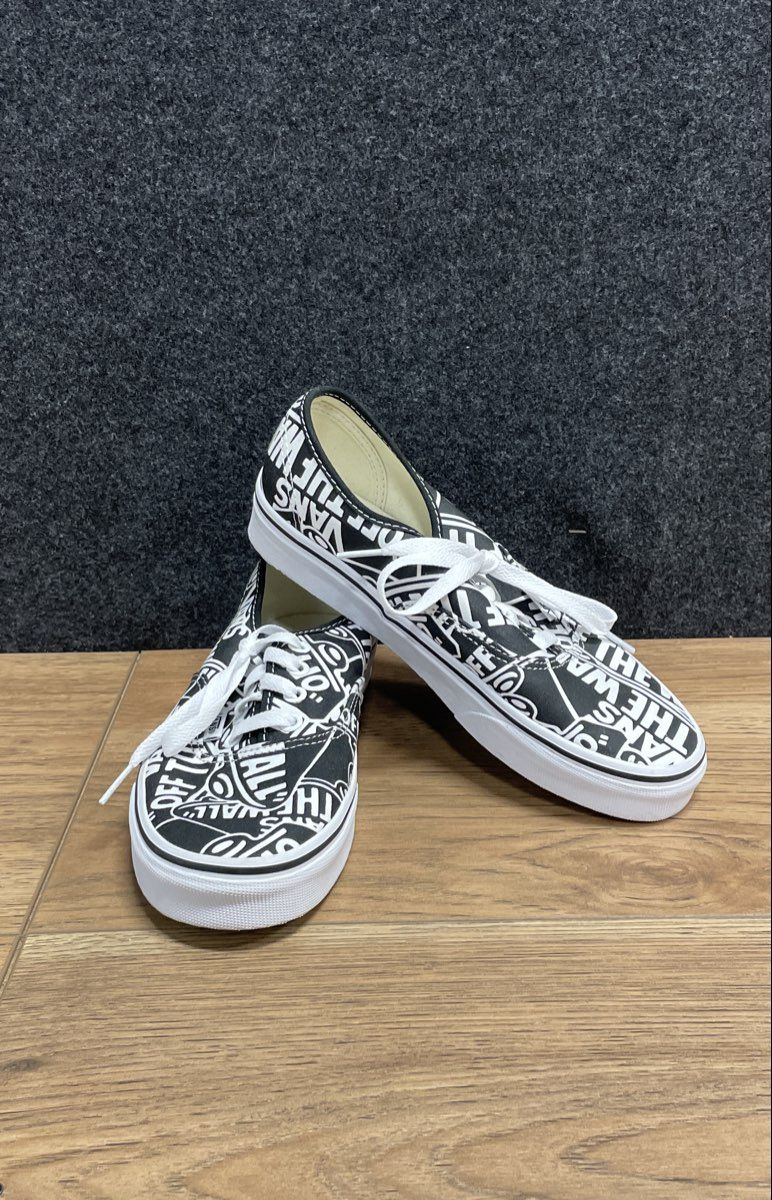 Vans Authentic Off The Wall Logo Black White Sneakers Women's 7.5 Men's 6