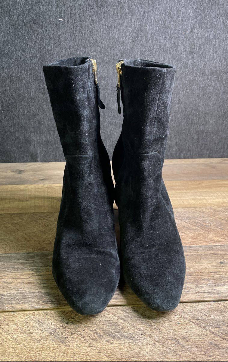 Brian Atwood Black Suede Gold Accent Ankle Booties Size 6.5