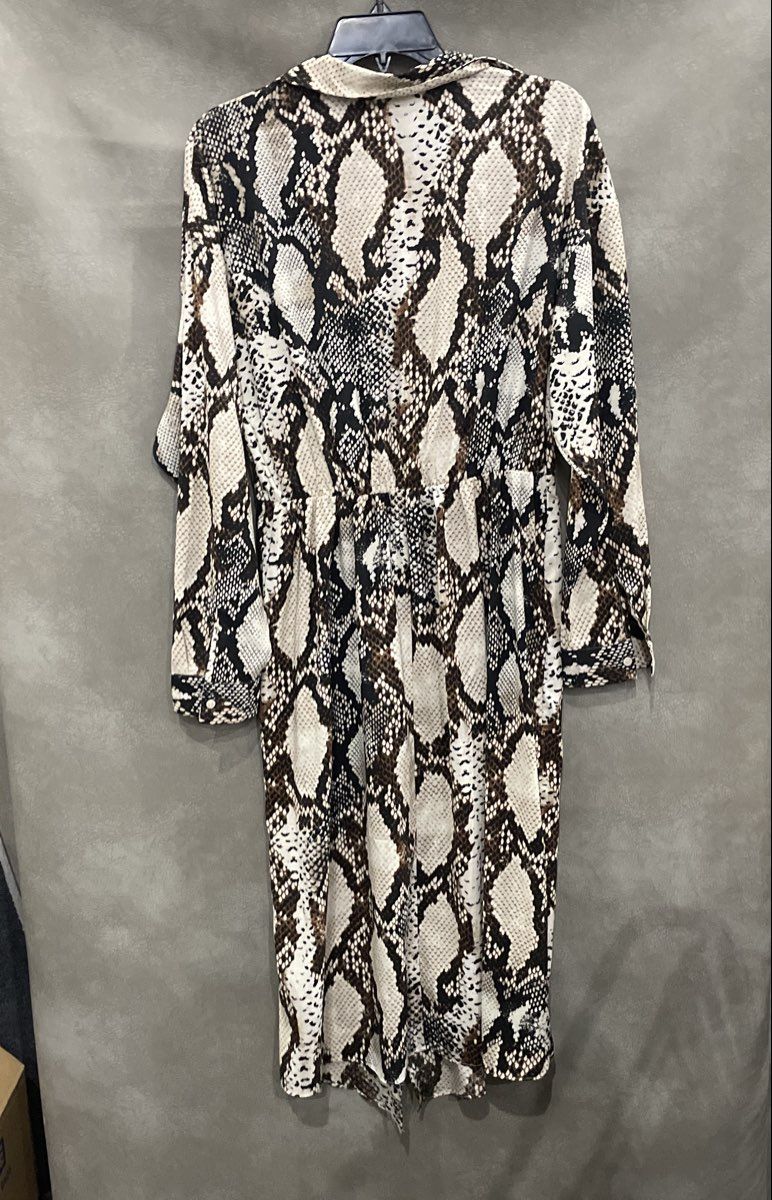 Express Women's Snake Skin Print Long Sleeve Wrap Dress Beige Brown Black Sz M