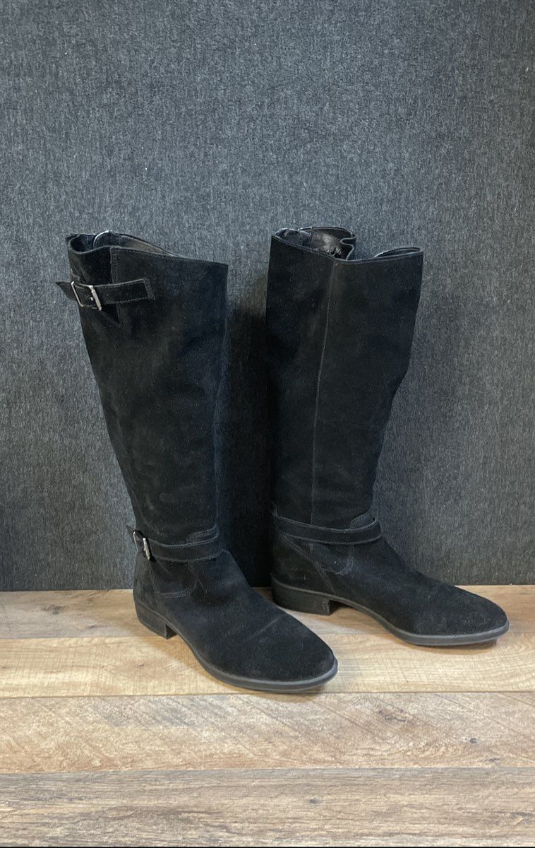 Sam Edelman Painter Black Suede Tall Calf High Zip Boots Women's Size 7.5 M