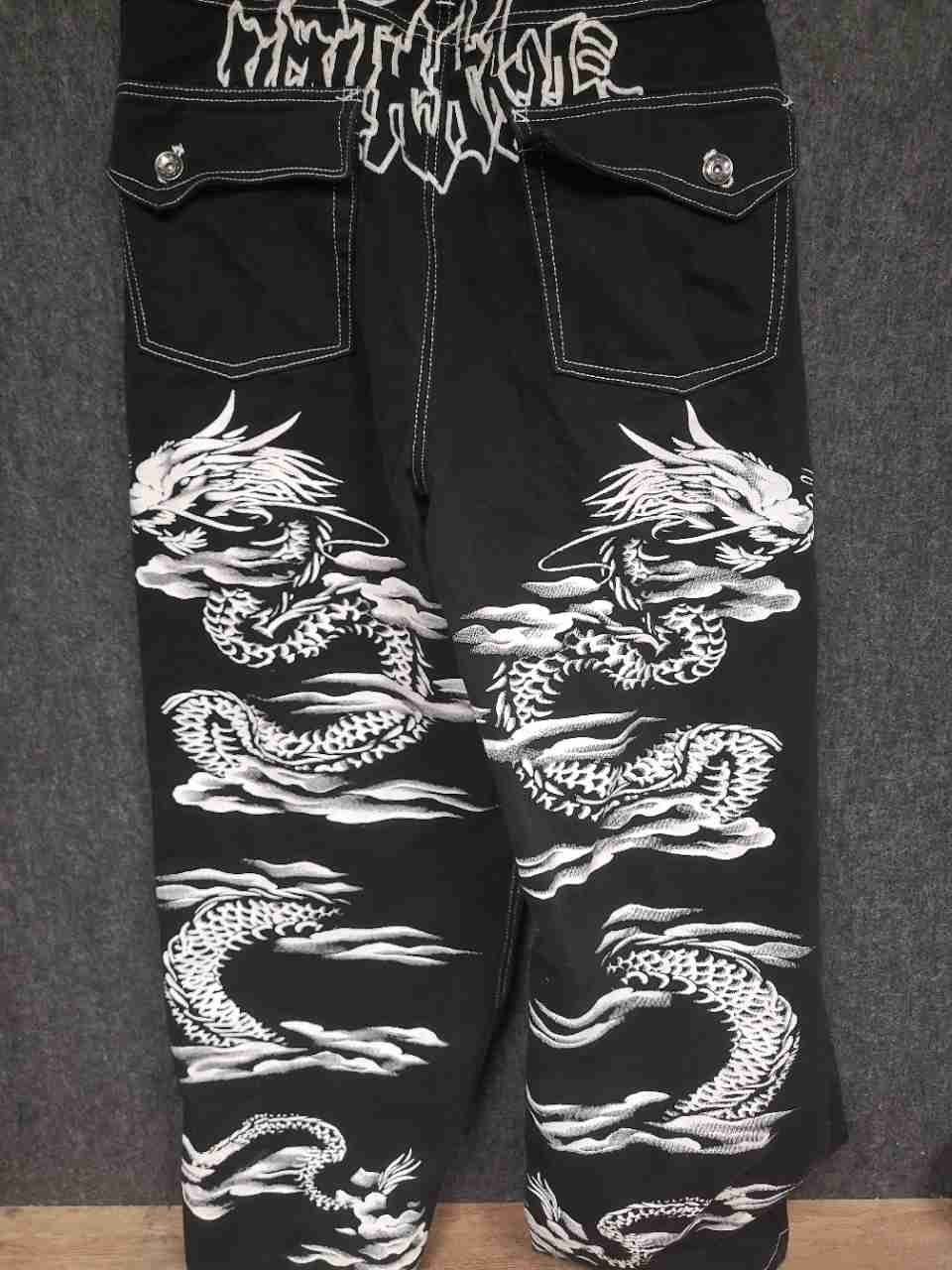 Ninth Ambush Hall Men's Black White Contrast Stitch Dragon Graphic Jeans Sz 44