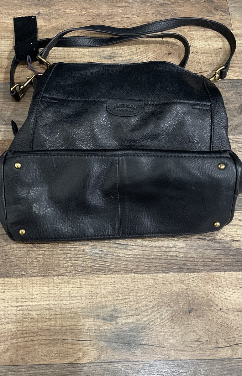 American Leather Co Black Pebbled Leather Triple Entry Hobo Shoulder Bag