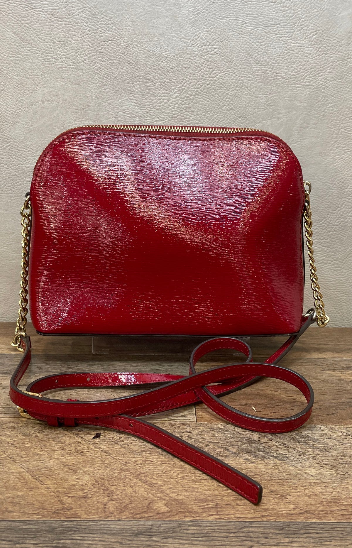 Michael Kors Red Saffiano Leather Dome Crossbody Bag Gold Hardware
