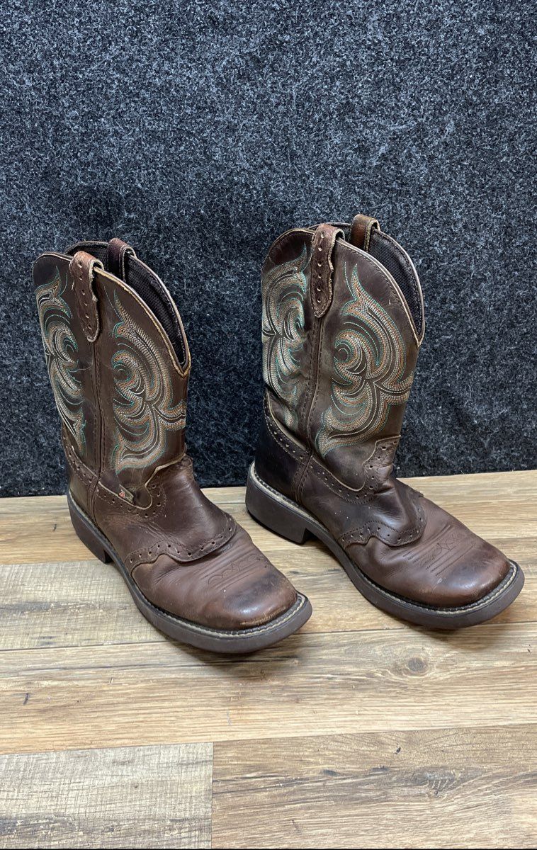Justin Gypsy L9984 Brown Leather Square Toe Western Boots Size 8 B