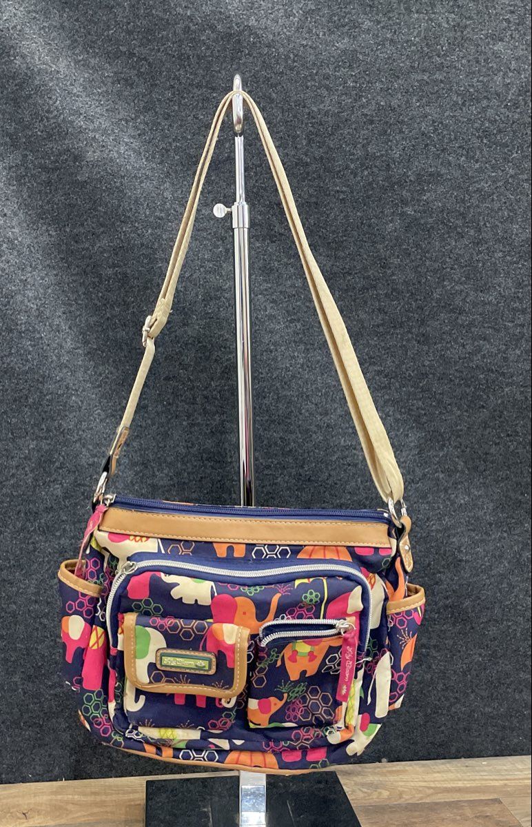 Lily Bloom Multicolored Elephant Print Canvas Shoulder Bag Crossbody Purse