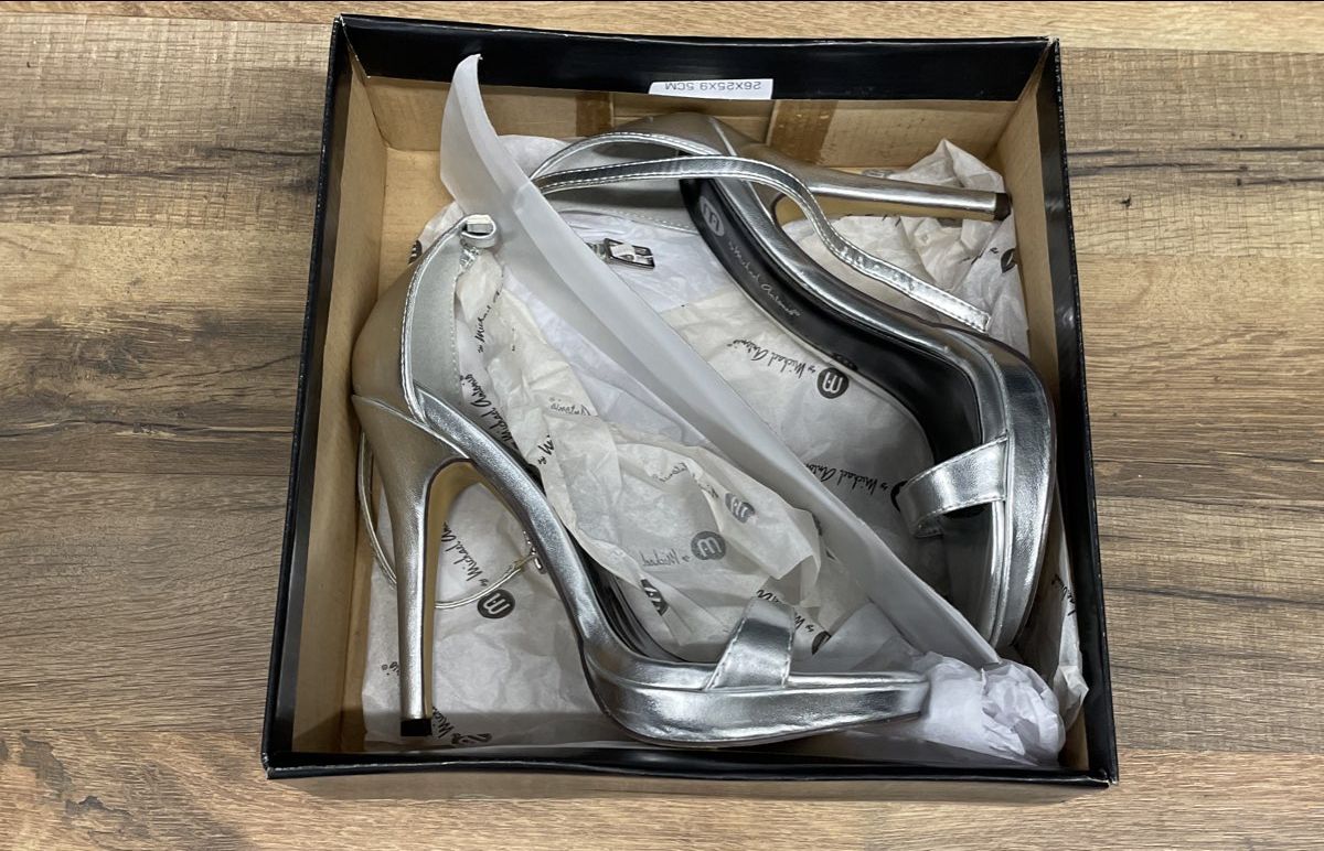 Michael Antonio Lovina Silver Metallic Ankle Strap D'Orsay High Heels Size 6.5