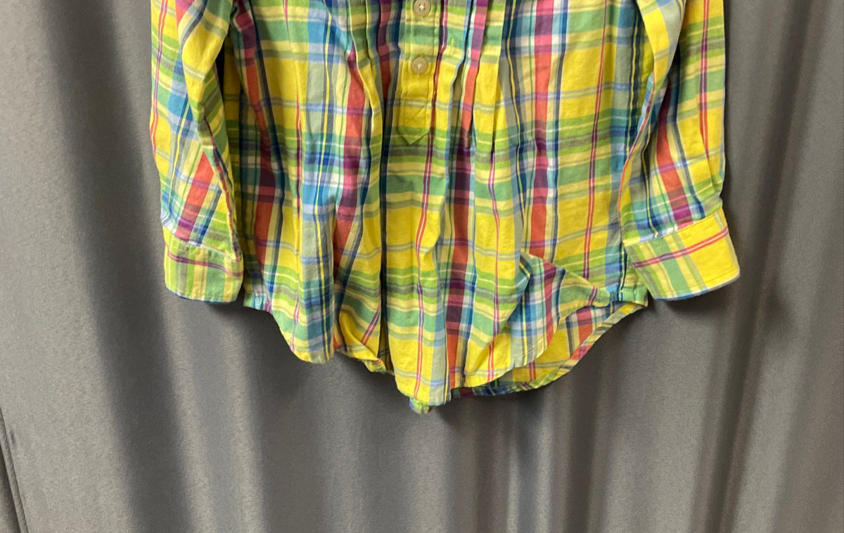 Polo Ralph Lauren Toddler Yellow Multi Plaid Band Collar Pleated Shirt Sz 3T