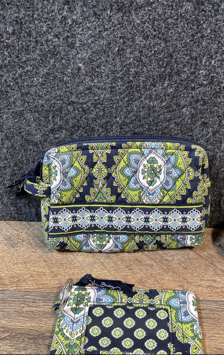 Vera Bradley Indigo Pop Navy Blue Quilted Floral Accessory Bag Wallet Lot of 4