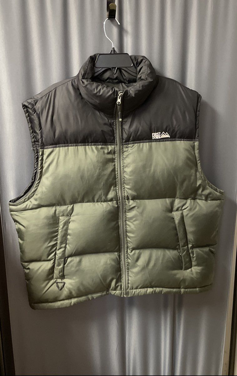 First Down Men's Green Black Down Filled Puffer Vest Sz XXL